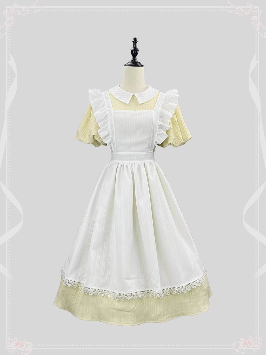 Maid Outfit Sweet Lolita Dress Powder Green Yellow Pink Classic Short Sleeve OP Apron Set