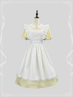 Maid Outfit Sweet Lolita Dress Powder Green Yellow Pink Classic Short Sleeve OP Apron Set