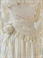 Mori Kei Fashion Apricot Greek Goddess Ivory Ball Gown Elegant Maxi Jumper Skirt Dress