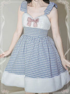 Sweet Lolita Blue Houndstooth Woolen Plush Dress Autumn JSK