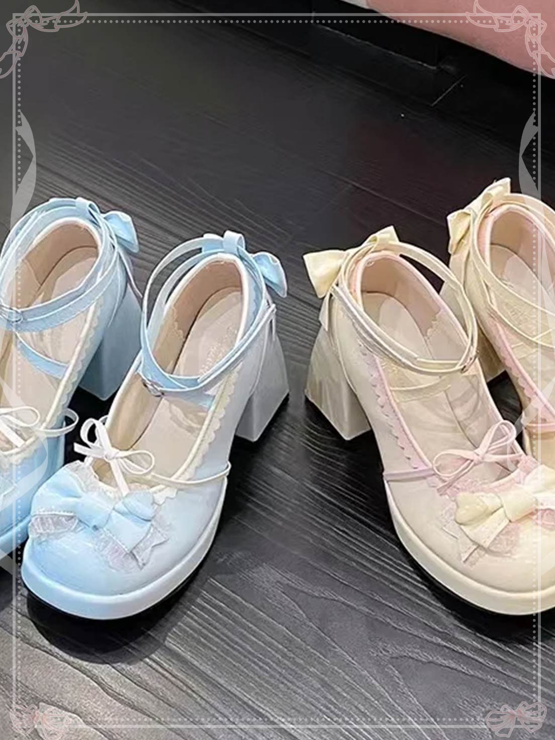 Sweet Lolita Bow Mid heels Shoes Block Heels Cute Shoes for Women