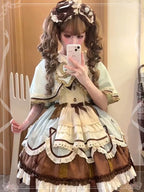 Sweet Lolita Chocolate Mint Brown Layer Apron Cake Dress for Tea Party