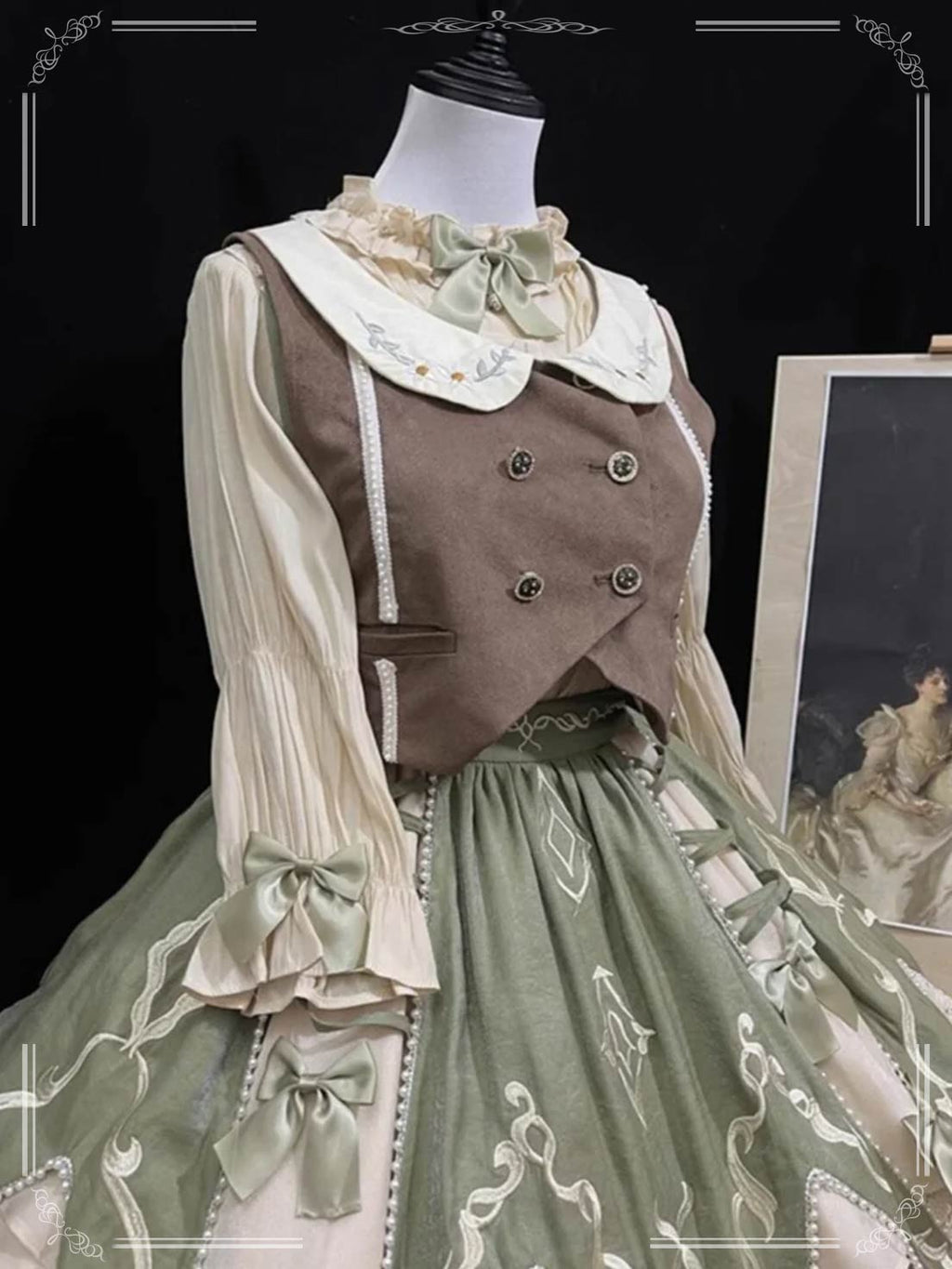 Sweet Lolita Classic Green Elegant Skirt Vest Daily Pastoral Lolita Voyage