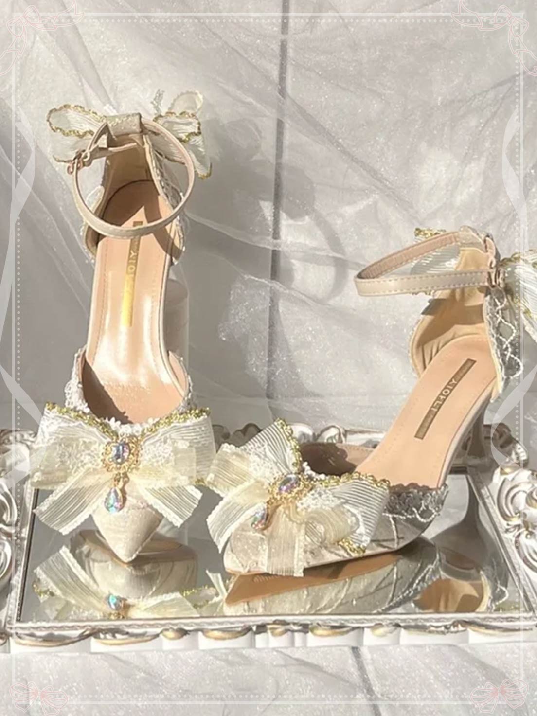 Sweetslolita Gorgeous Pointed-toe Mid Heel Shoes Bow Party Shoes for Women Stiletto