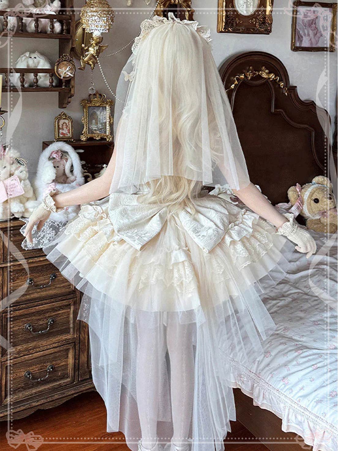 Sweet Lolita Ivory Sleeveless Princess Lolita Jsk Dress Multi Layer Ruffle Bowknot Lace