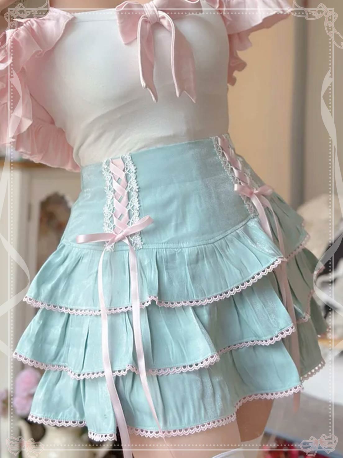 Sweet Lolita Multilayer White Cake Skirt Japanese Cute Elastic for Spring Summer