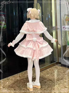 Sweet Lolita Pink Christmas Dress Plush Cape with Puffy Skirt Winter Set