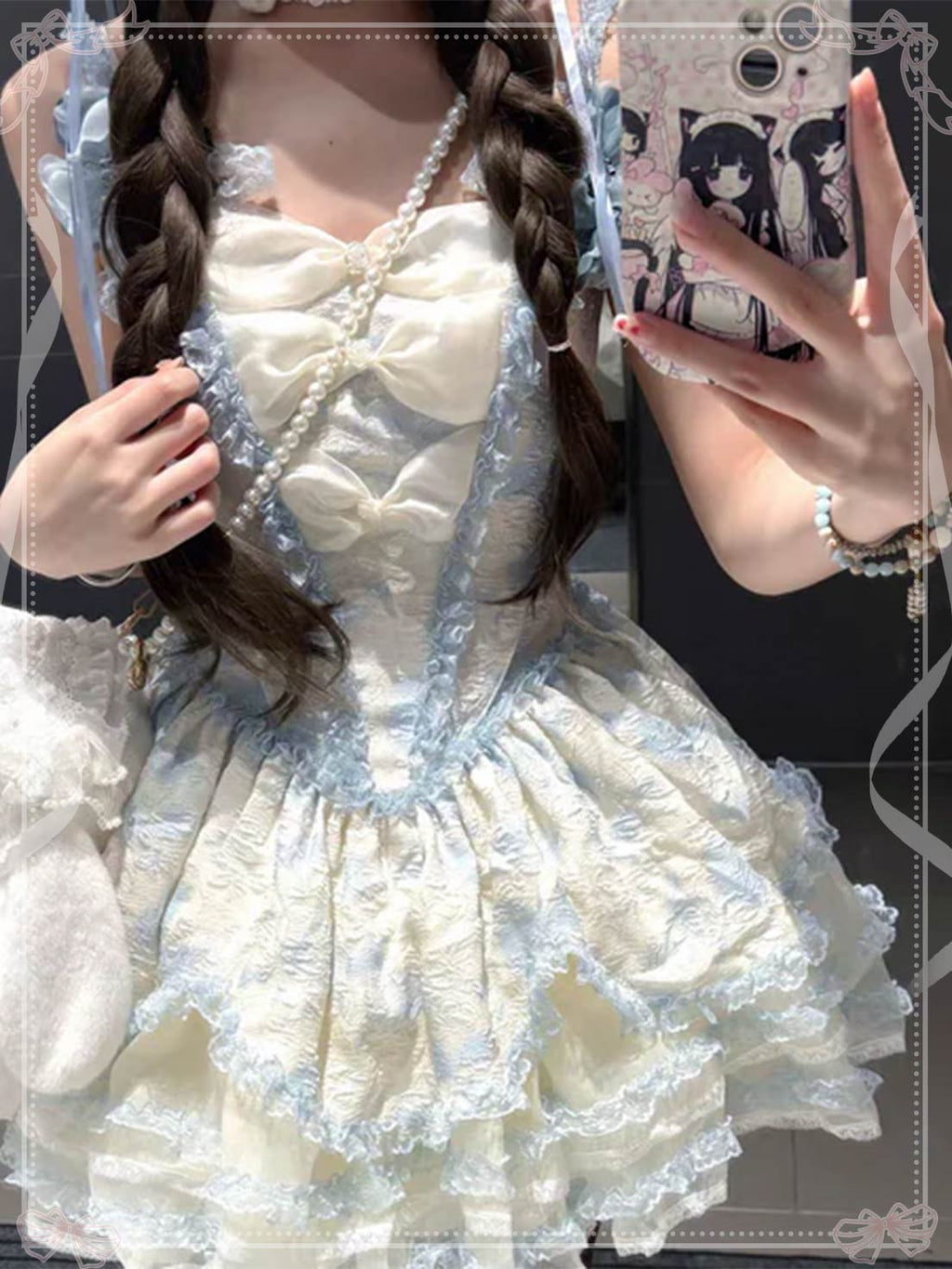 Sweet Lolita Pink Green Cake Daily Princess Lace Short Dress for Summer