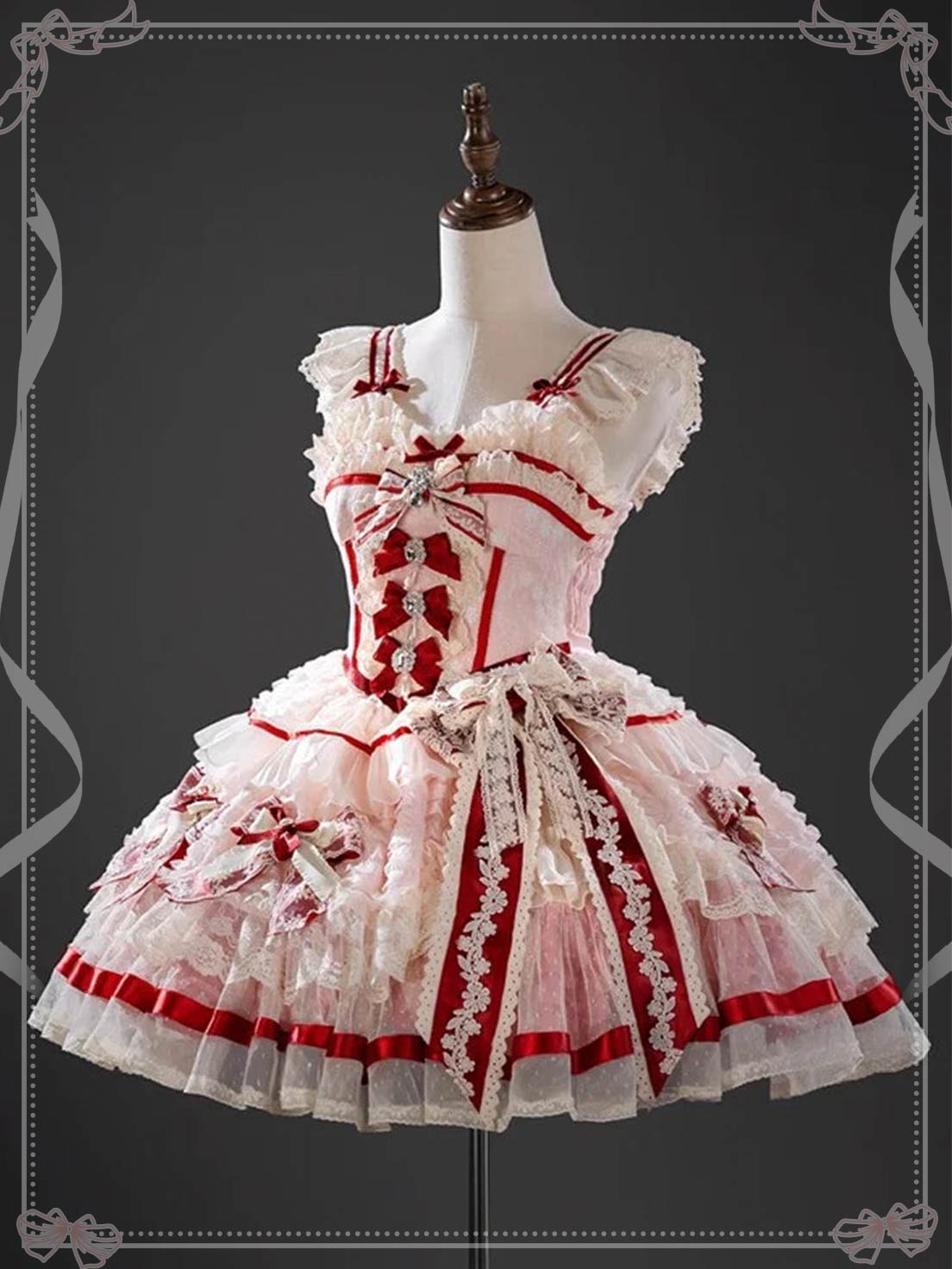 Sweet Lolita Pink Sleeveless Princess Lolita Dress Ruffle Embroidery Bowknot Lace Fishbone