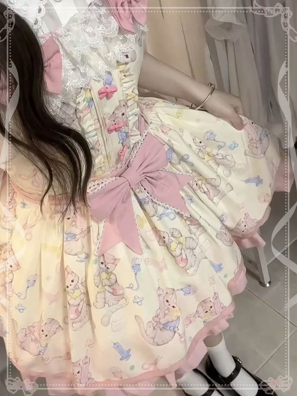 Sweet Lolita Pink Yellow Cream Daily Butterfly Lace Lolita Dress