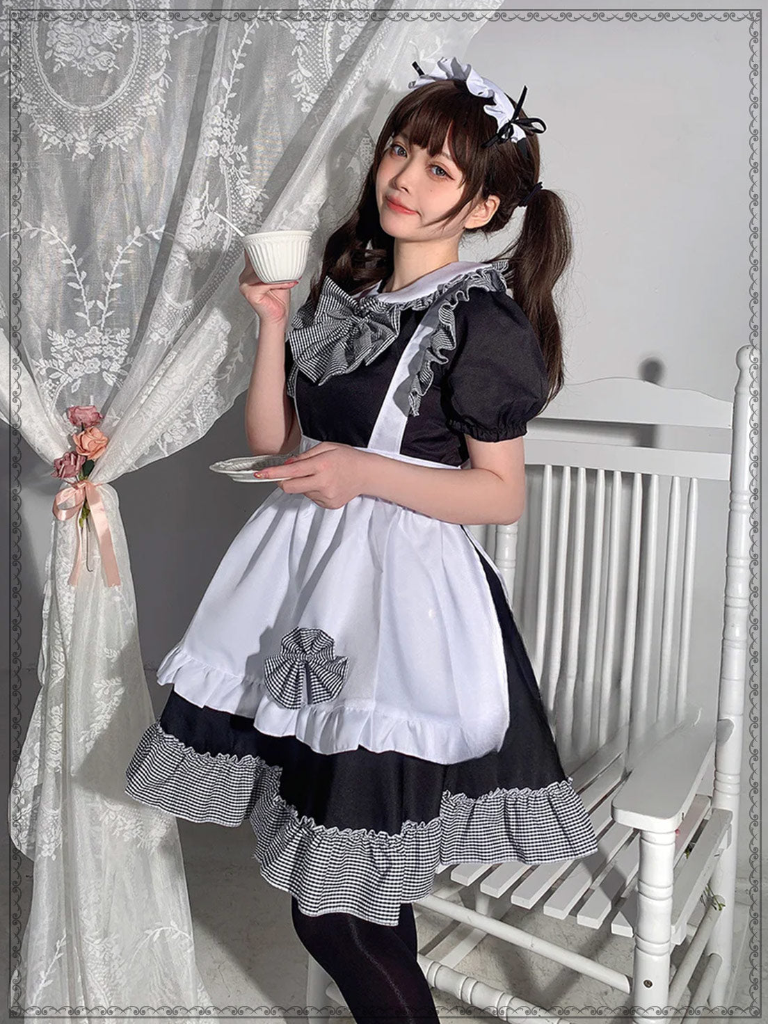 Sweet Lolita Plus Size 3XL Maid Outfit Black White Cat Paw Lace Ruffles