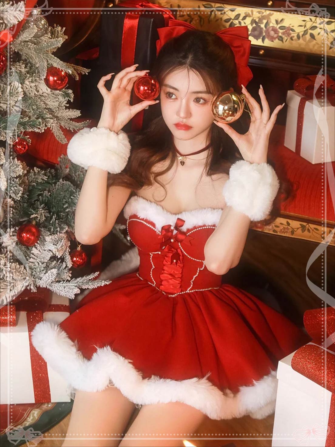 Red Velvet Strapless Christmas Mini Dress