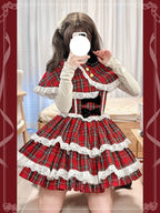 Red Christmas Plaid mini Dress with Cape