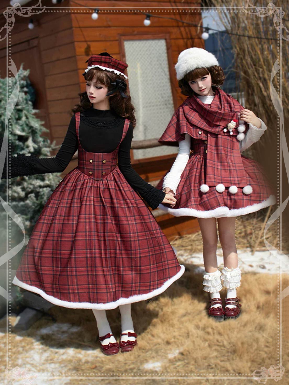 Sweet Lolita Red Striped Plaid Lolita Dress Fall Winter Corset JSK with Fishbone
