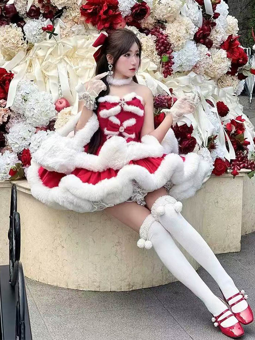 Red Velvet Strapless Mini Dress  for Christmas Party 