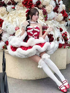 Red Velvet Strapless Mini Dress  for Christmas Party 