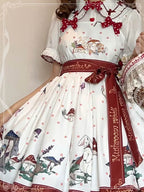 Sweet Lolita White Apricot Idyllic Mushroom Bunny Print Dress Jumper Skirt