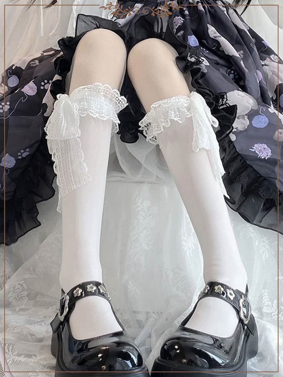 White Stockings Japanese Summer Thin Lace-Up Lace Under Knee Lolita Calf Socks Lolita Accessories