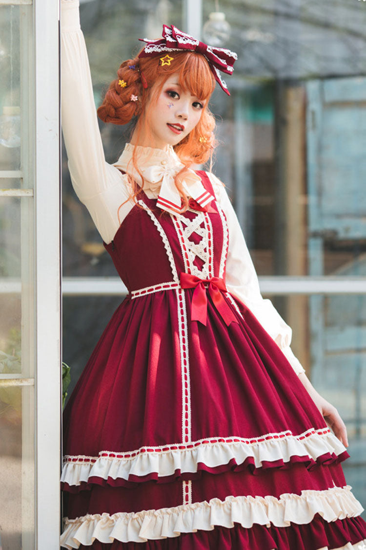 Court Style High Waisted Bowknot Ruffled Multi-Layer Classic Lolita Jsk Dress