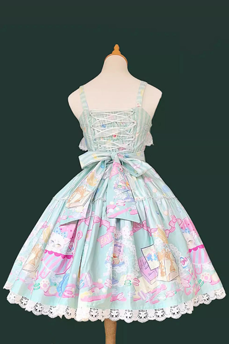 Green Macaron Dolly House Sleeveless Print Bowknot Sweet Lolita Jsk Dress