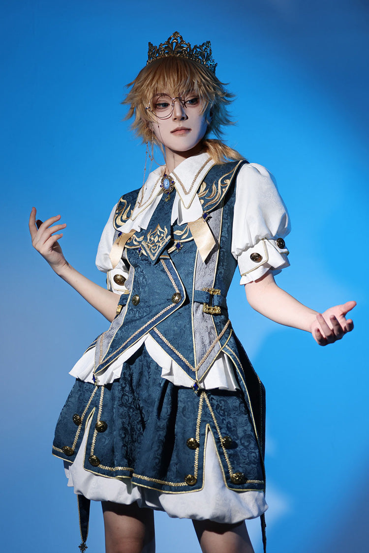 Blue Contract Magic Medieval Embroidery Classic Prince Handsome Ouji Lolita Coat