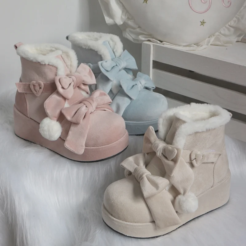 Fleece Platform Snow Lolita Shoes Boots Women's Winter Short Boots Martin Boots Lolita