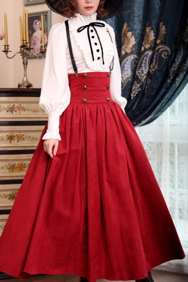 Magic Academy High Waisted Multi-Layered Ruffle Lace-Up Sweet Vintage Lolita Skirt 3 Colors