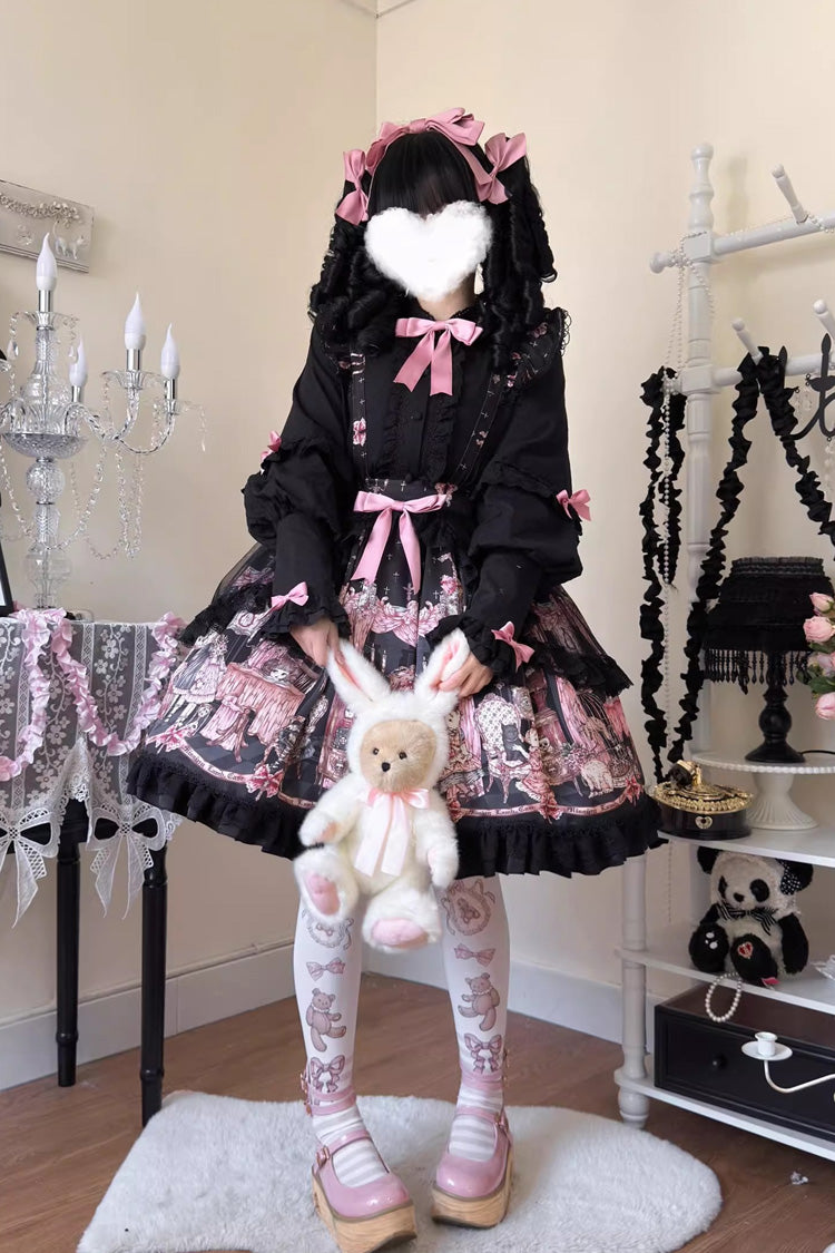 Black The Case of the Missing Lamb Print Ruffle Bowknot Lace Gothic Lolita SK Skirt