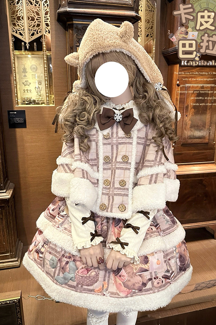 Pink/Purple Capybara Double-Layered Print Fluffy Fall Winter Sweet Lolita Jsk Dress