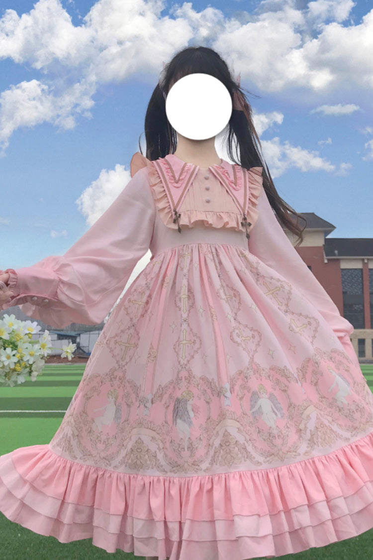 Angel's Redemption Long Sleeves Angel Print Ruffle Bowknot Sweet Lolita Dress 3 Colors