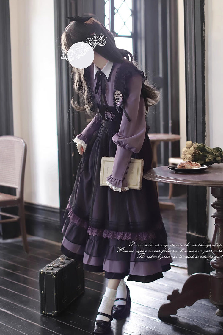Black Witch Academy Double-Layered Ruffle Embroidery Bowknot Mesh Sweet Elegant Lolita Jumper Dress