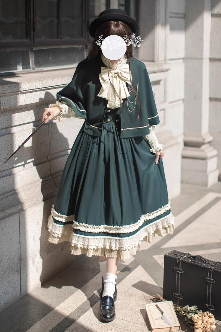 Green Artemis SP Ruffle Bowknot Lace College Style Elegant Lolita Jumper Dress