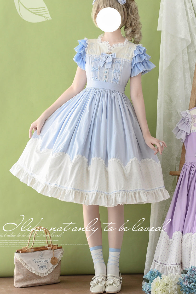 Summer Wind Short Sleeves Polka Dot Print Ruffle Embroidery Sweet Lolita Dress 3 Colors