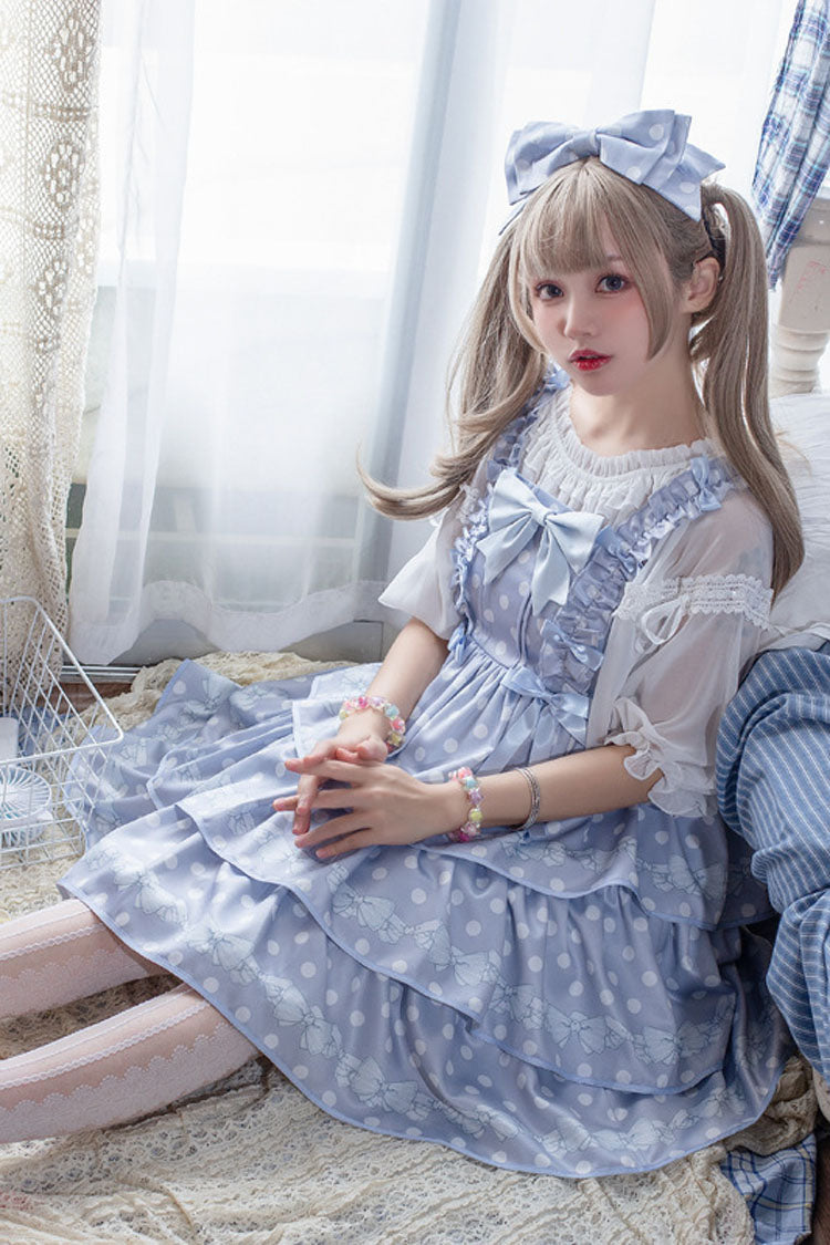 Polka Point Print Bowknot Multi-Layer Princess Sweet Lolita Jsk Dress