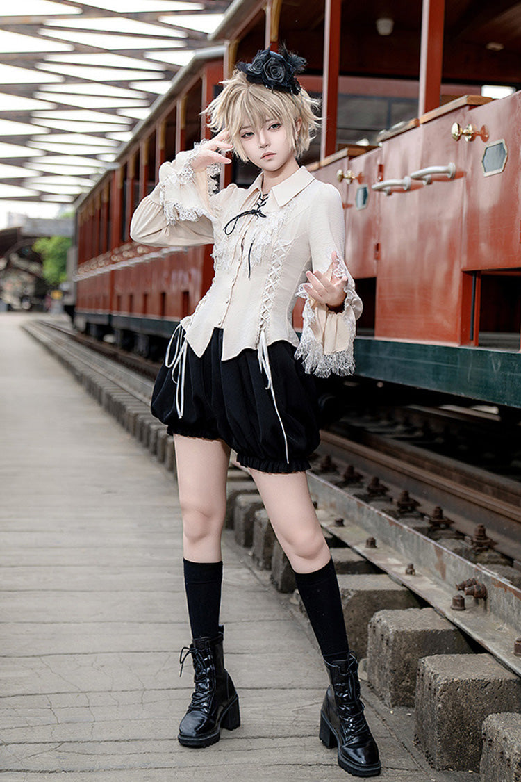 Black Gold Hunter Long Sleeves Pirate Style Gothic Shorts