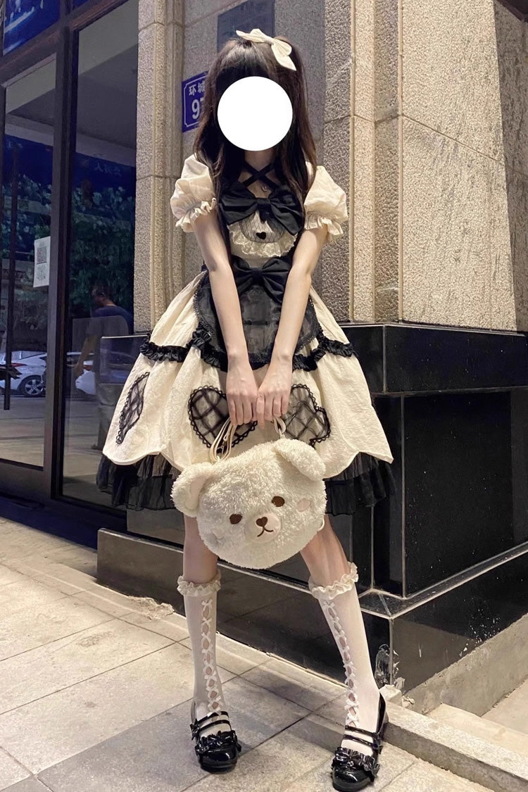 Ivory Short Puff Sleeves Ruffle Bowknot Princess Sweet Lolita Dress