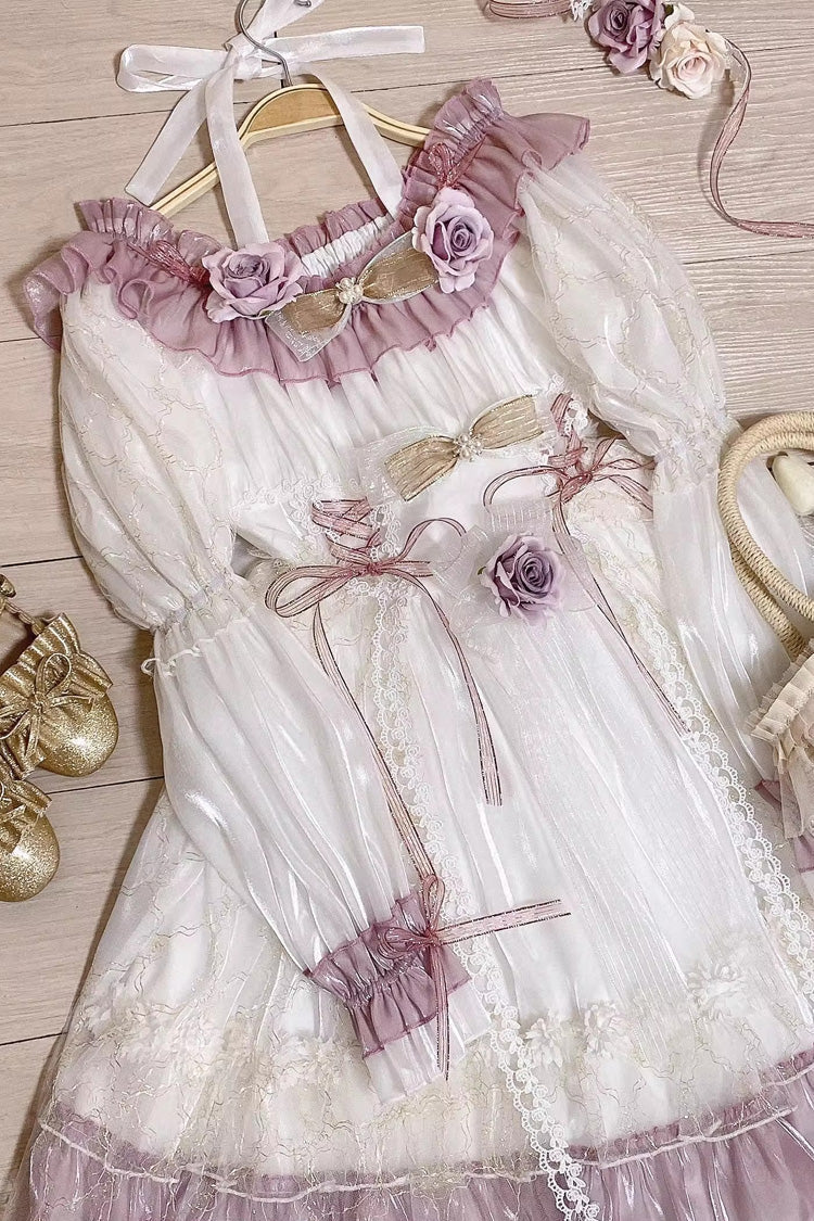 Purple Spring of Boliya Long Sleeves Multi-Layered Ruffle Bowknot Lace Lace-Up Sweet Princess Lolita Dress