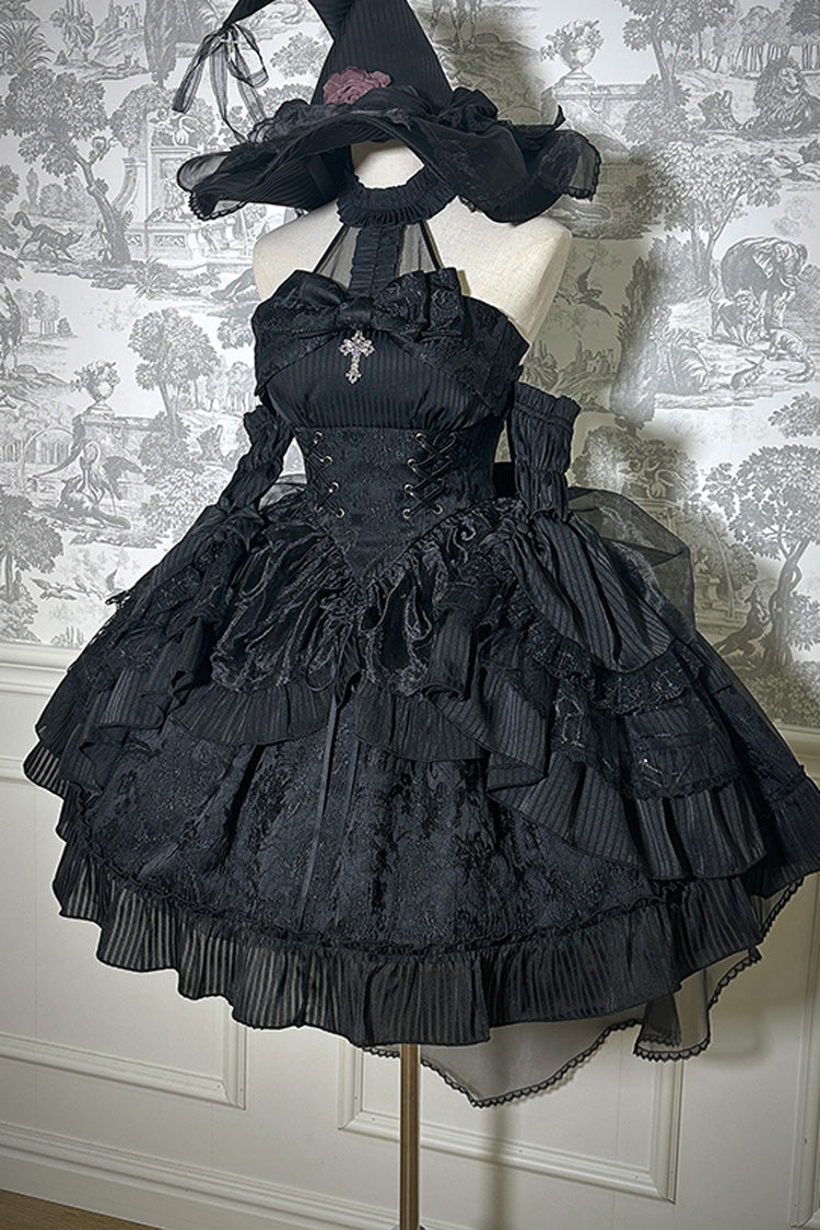 Solid Color The Mystery of The Doll Halterneck Ruffle Bowknot Drawstring Gothic Lolita Dress 4 Colors