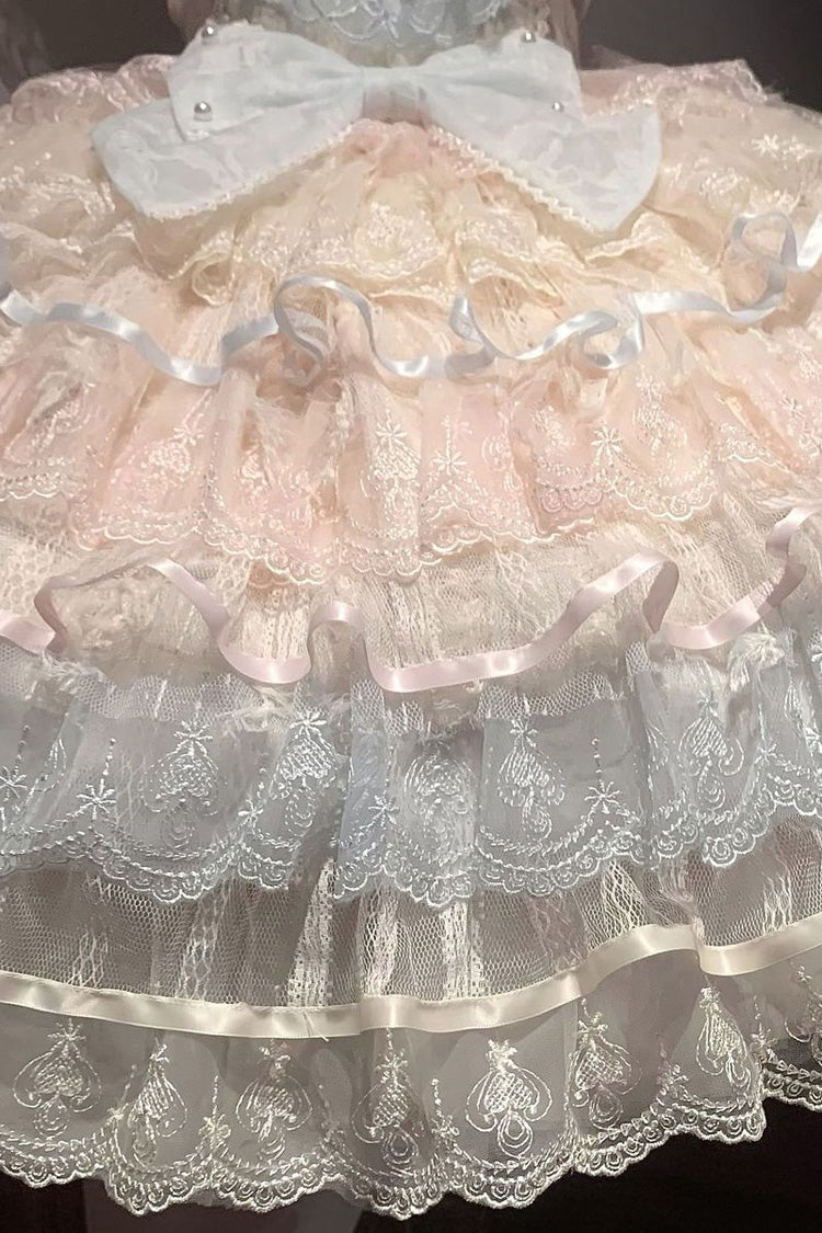 Rainbow Colors Ballad of Feathers Sleeveless Multi-Layered Ruffle Hanayome Bowknot Sweet Lolita Jsk Dress