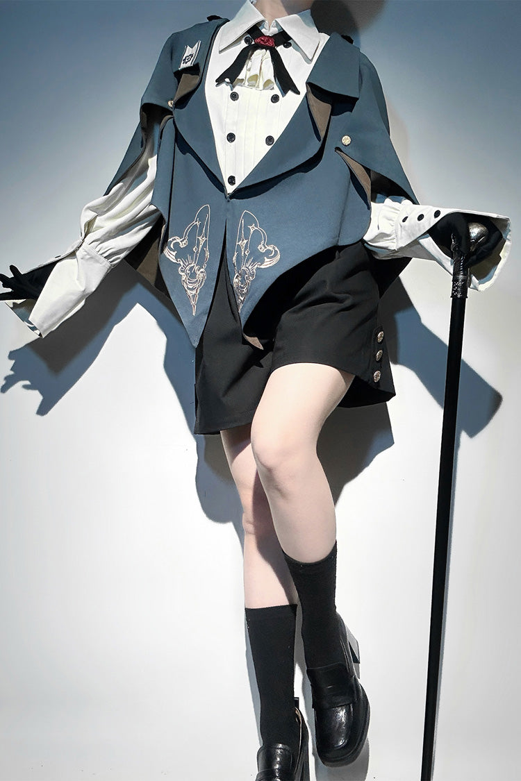 Blue Little Detective Print Ouji Prince Handsome Lolita Cloak