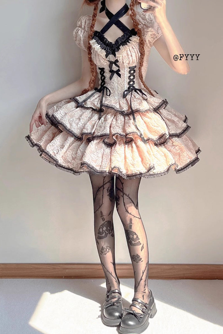 Ivory Medea Kiss Short Sleeves Gothic Lolita Op Tiered Dress