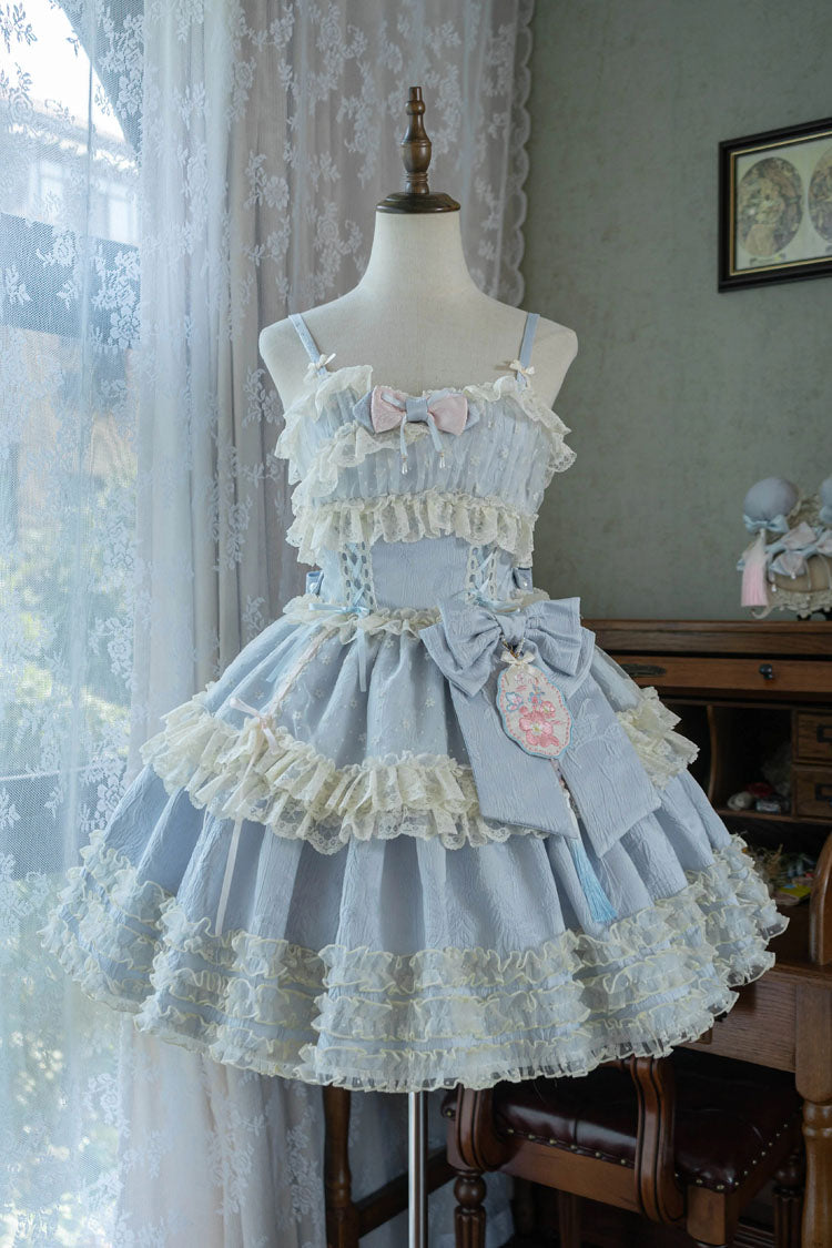 Good Night, Peach Sleeveless Multi-Layered Ruffled Bow Lace Sweet Chinese Style Lolita Jsk Dress 3 Colors