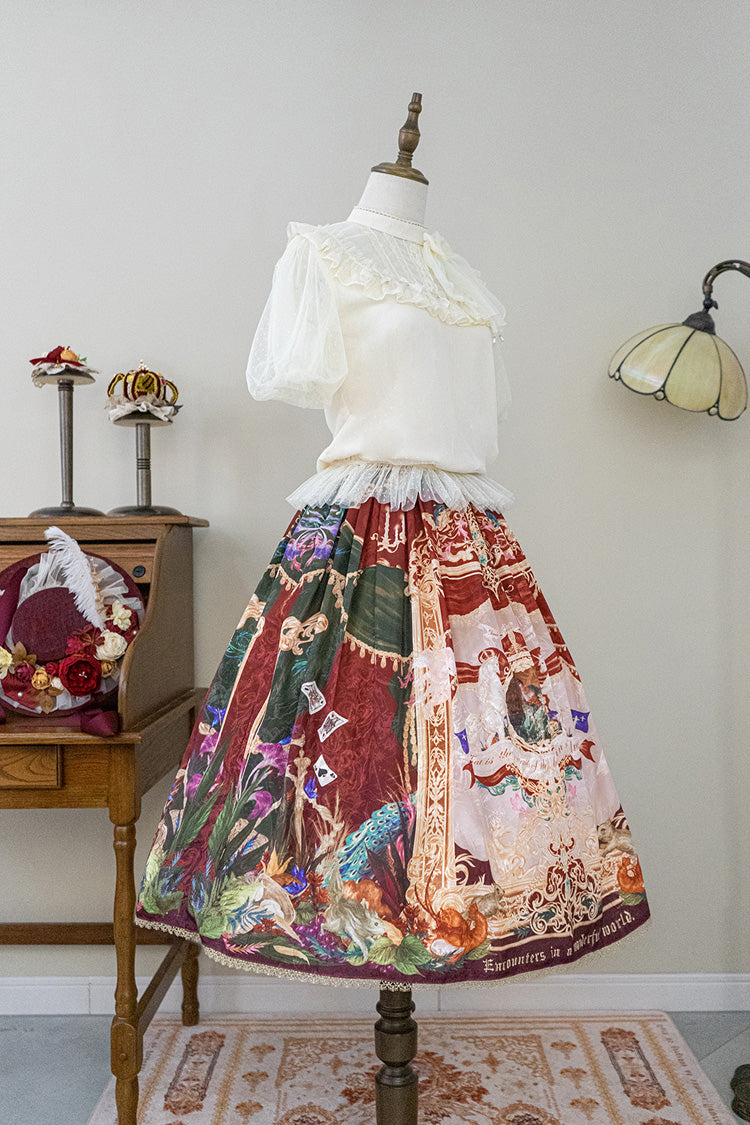 Red Kaleidoscope of Dreams Oil Print Sweet Vintage Gorgeous Lolita Skirt