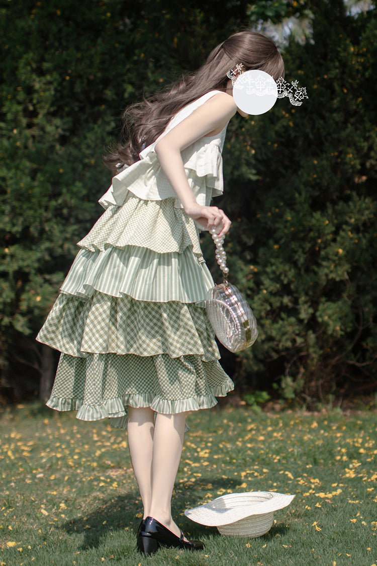 Green Go To The Forest Multi-Layered Print Ruffle Holiday Sweet Lolita Jsk Dress