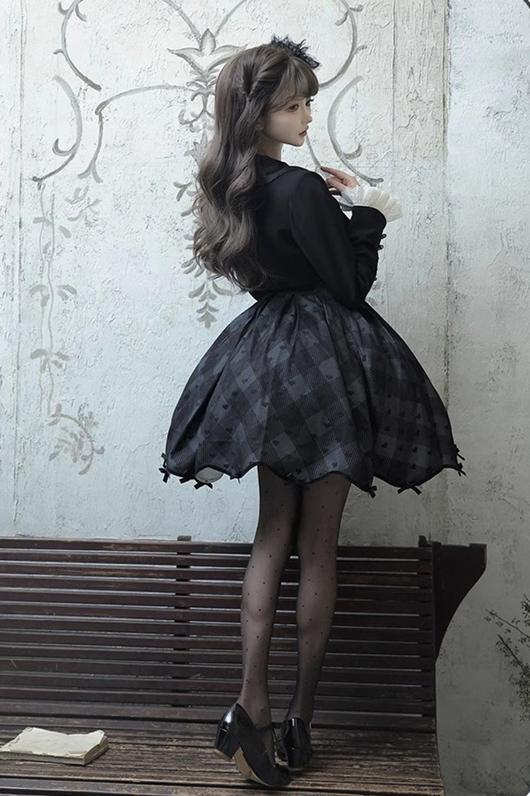 Black Swan Short Sleeves Plaid Print Sweet Elegant Princess Lolita Dress Short Version