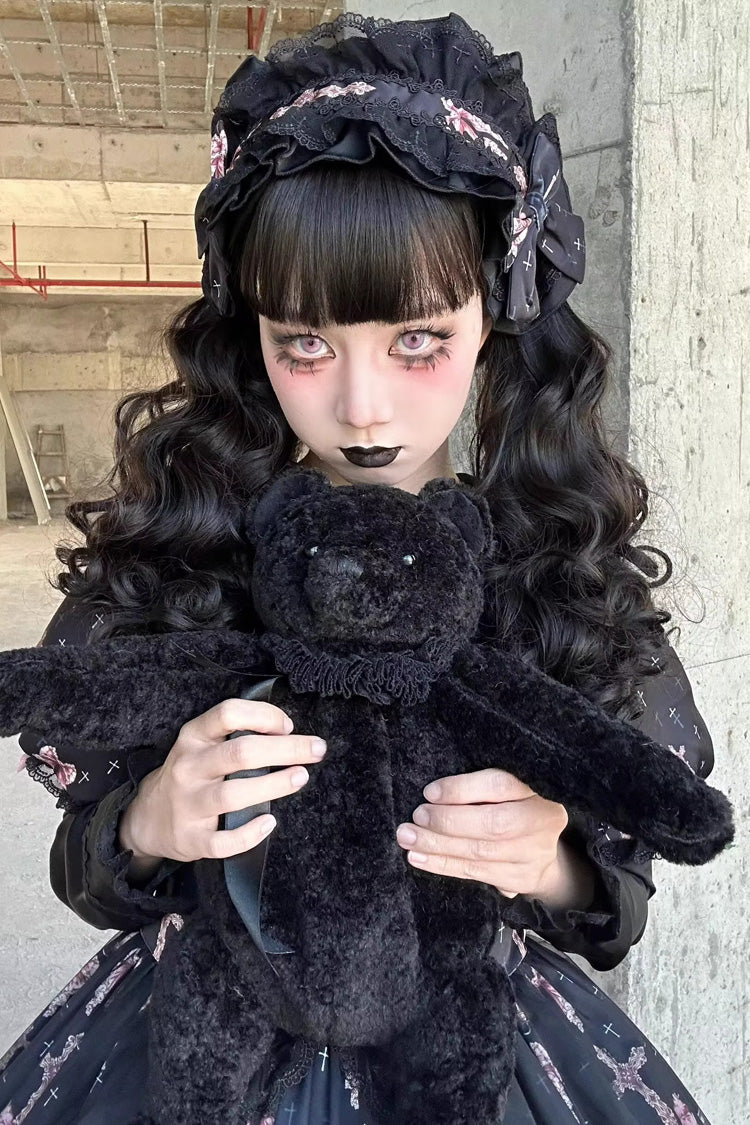 Black The Case of the Missing Lamb Print Long Sleeves Ruffle Bowknot Lace Gothic Lolita Dress