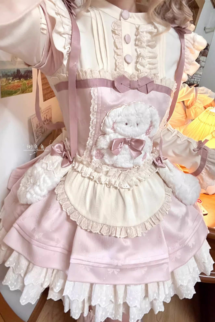 Pink Rabbit Trap Short Sleeves Triple-Layered Ruffle Bowknot Sweet Lolita Dress
