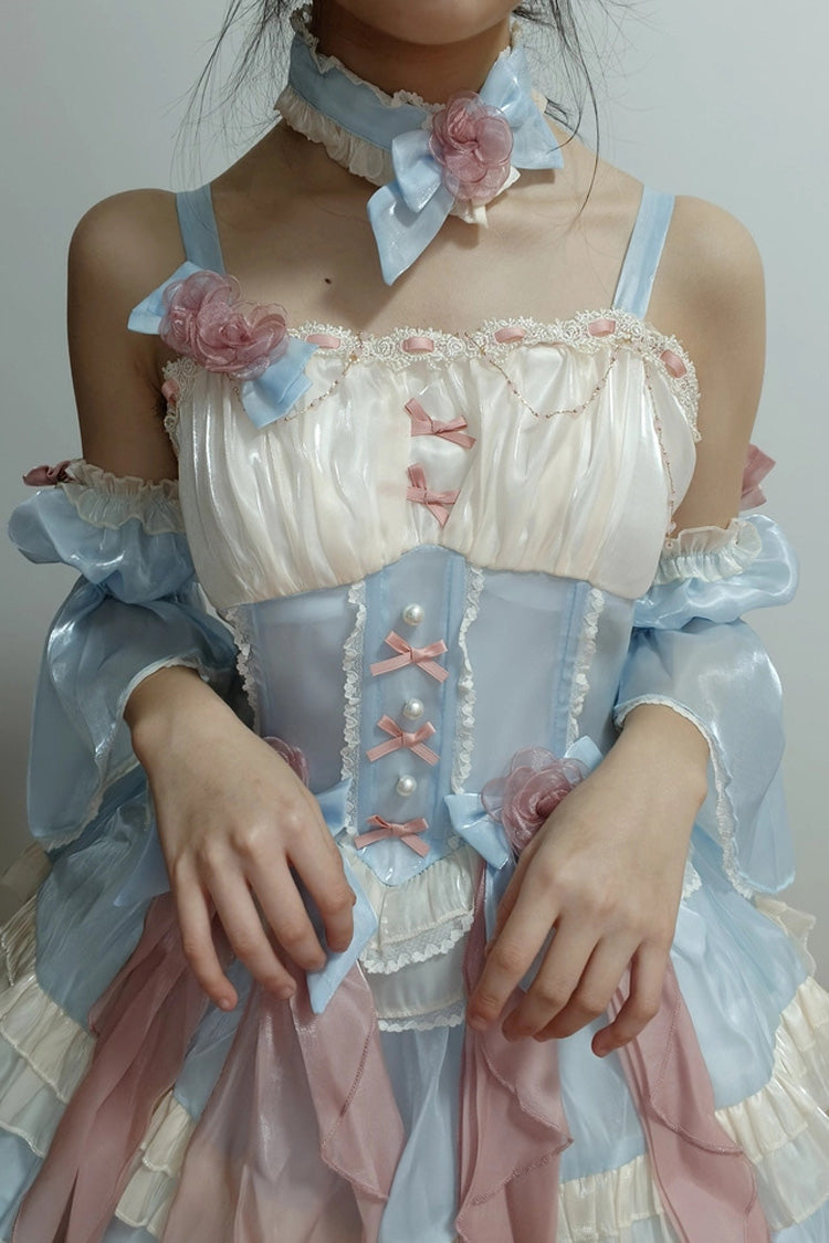Blue Heartbeat Multi-Layered Ruffle Bowknot Lace Sweet Princess Lolita Jsk Dress