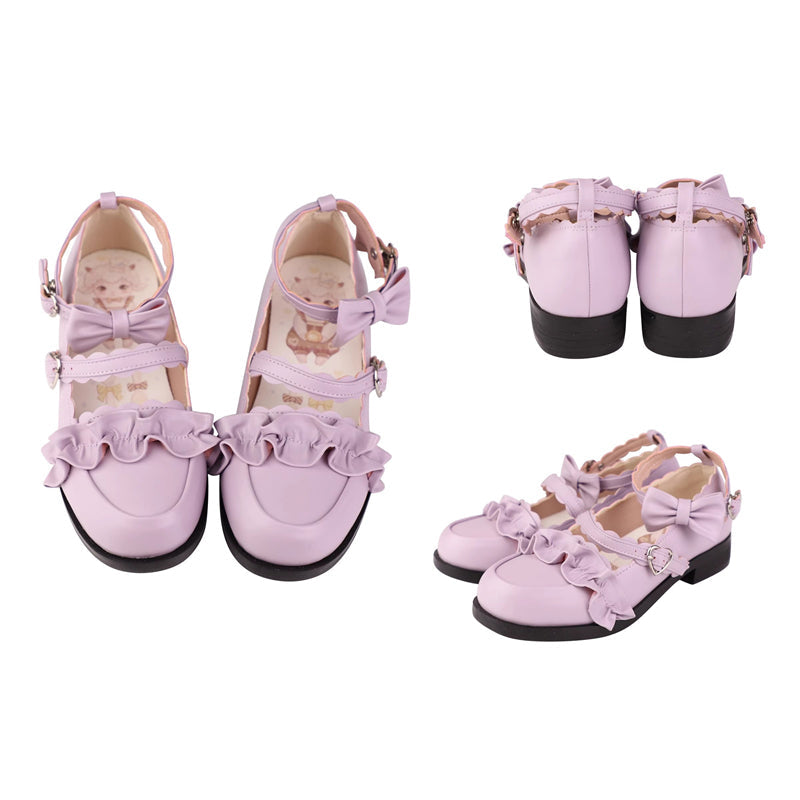 Sweet Ruffle Bowknot Japanese Lolita Shoes 15 Colors