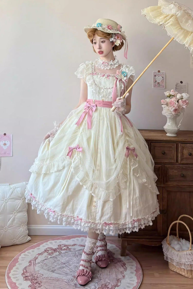 Yellow Sakura's Spring Resonance Sleeveless Ruffled Bow Sweet Lolita Jsk Dress (Long Version)